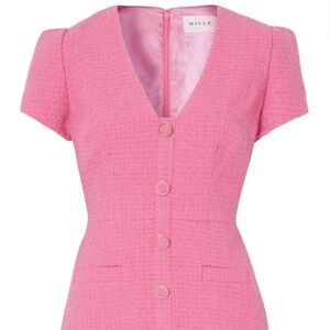 MILLY Genevie Boucle V Neck Dress In Pink!